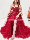 A-line Off-the-shoulder Lace Tulle Sweep Train Prom Dresses With Split Front #Favs020112216