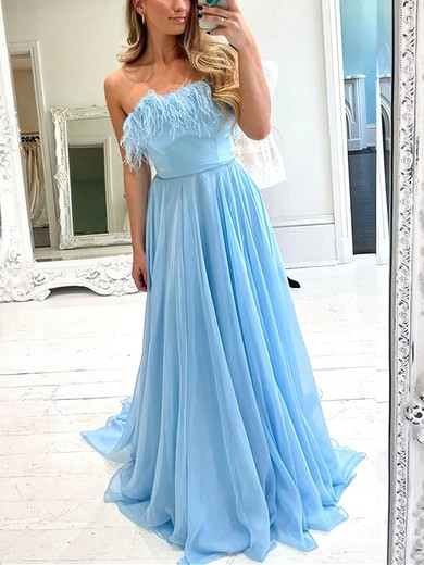 A-line Strapless Chiffon Sweep Train Prom Dresses With Feathers / Fur #Favs020112218