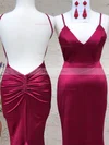 Trumpet/Mermaid V-neck Silk-like Satin Sweep Train Prom Dresses With Ruffles #Favs020112243