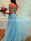 A-line V-neck Lace Tulle Sweep Train Prom Dresses With Sashes / Ribbons #Favs020112294