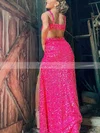 Sheath/Column V-neck Sequined Sweep Train Prom Dresses With Split Front #Favs020112305