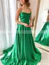 A-line Cowl Neck Silk-like Satin Sweep Train Prom Dresses With Split Front #Favs020112306