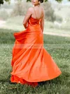 A-line Cowl Neck Silk-like Satin Sweep Train Prom Dresses With Split Front #Favs020112306