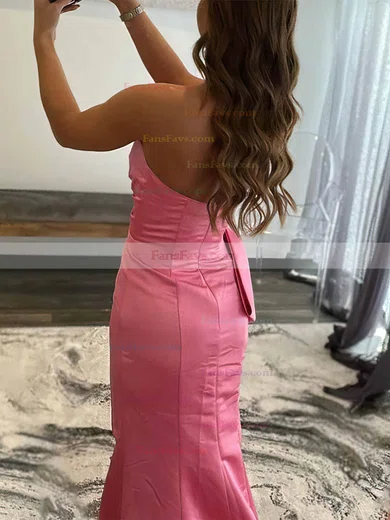 Sheath/Column V-neck Satin Sweep Train Prom Dresses With Split Front #Favs020112343