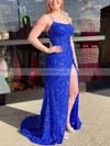 Sheath/Column Scoop Neck Sequined Sweep Train Prom Dresses With Split Front #Favs020112346