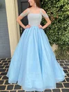 A-line Square Neckline Organza Sweep Train Prom Dresses With Beading #Favs020112353