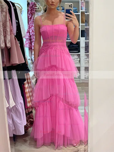A-line Square Neckline Tulle Ankle-length Prom Dresses With Tiered #Favs020112354