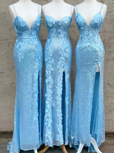 Sheath/Column V-neck Sequined Floor-length Prom Dresses With Split Front #Favs020112367