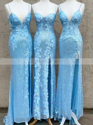Sheath/Column V-neck Sequined Floor-length Prom Dresses With Split Front #Favs020112367