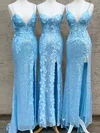Sheath/Column V-neck Sequined Floor-length Prom Dresses With Split Front #Favs020112367