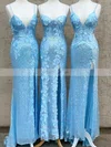 Sheath/Column V-neck Sequined Floor-length Prom Dresses With Split Front #Favs020112367