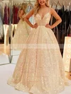 Princess V-neck Sequined Floor-length Prom Dresses With Pockets #Favs020112371
