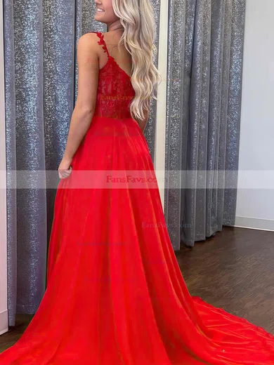 A-line Off-the-shoulder Chiffon Sweep Train Prom Dresses With Split Front #Favs020112372
