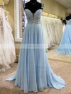 A-line Off-the-shoulder Chiffon Sweep Train Prom Dresses With Split Front #Favs020112372