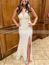 Trumpet/Mermaid V-neck Sequined Floor-length Prom Dresses With Split Front #Favs020112378