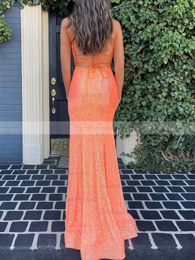 Sheath/Column V-neck Sequined Floor-length Prom Dresses With Split Front #Favs020112401