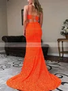 Trumpet/Mermaid V-neck Sequined Sweep Train Prom Dresses With Split Front #Favs020112402