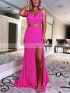 Trumpet/Mermaid V-neck Sequined Sweep Train Prom Dresses With Split Front #Favs020112402