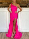 Trumpet/Mermaid One Shoulder Silk-like Satin Sweep Train Prom Dresses With Split Front #Favs020112405