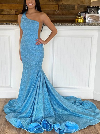 Trumpet/Mermaid One Shoulder Shimmer Crepe Sweep Train Prom Dresses #Favs020112406