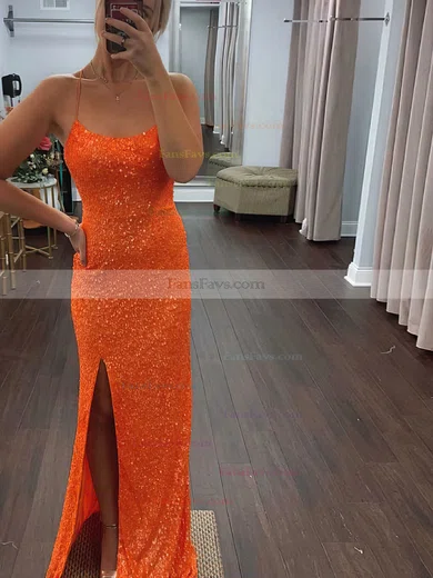 Sheath/Column Scoop Neck Sequined Floor-length Prom Dresses With Split Front #Favs020112414