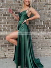 A-line Cowl Neck Silk-like Satin Sweep Train Prom Dresses With Split Front #Favs020112447