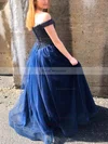 A-line Off-the-shoulder Tulle Sweep Train Prom Dresses With Beading #Favs020112490