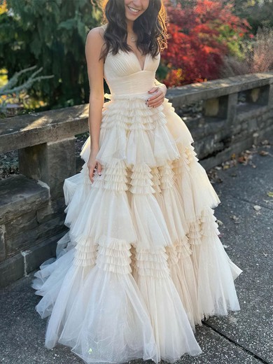 Princess V-neck Tulle Floor-length Prom Dresses With Tiered #Favs020112515