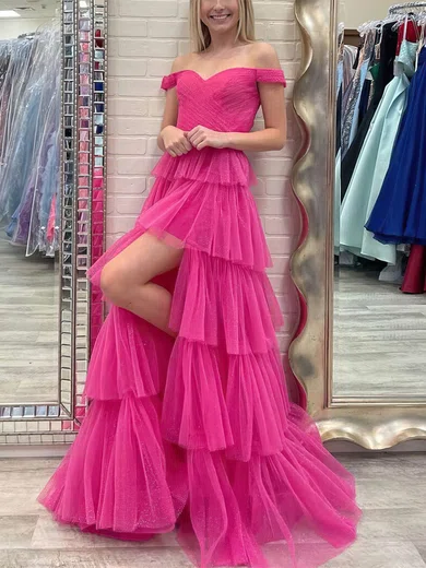 A-line Off-the-shoulder Glitter Sweep Train Prom Dresses With Split Front #Favs020112533