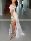 Sheath/Column V-neck Lace Floor-length Prom Dresses With Feathers / Fur #Favs020112535