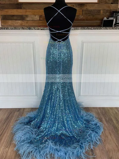 Sheath/Column Scoop Neck Sequined Sweep Train Prom Dresses With Split Front #Favs020112539