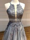 A-line Square Neckline Tulle Sweep Train Prom Dresses With Appliques Lace #Favs020112553