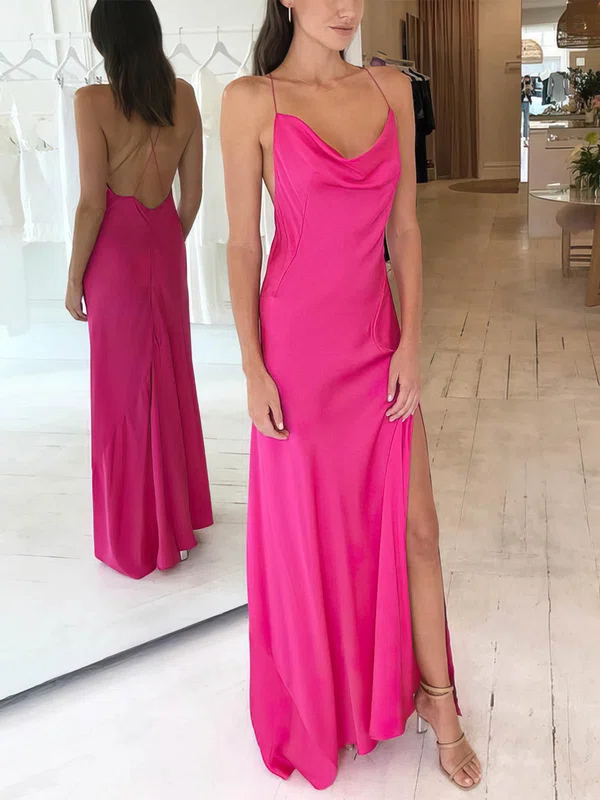 Sheath/Column Cowl Neck Jersey Floor-length Prom Dresses With Split Front #Favs020112567