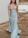 Trumpet/Mermaid V-neck Jersey Sweep Train Prom Dresses With Ruffles #Favs020112584