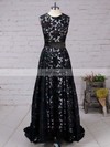A-line Scoop Neck Lace Asymmetrical Sashes / Ribbons Prom Dresses #Favs020101207