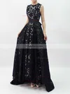 A-line Scoop Neck Lace Asymmetrical Sashes / Ribbons Prom Dresses #Favs020101207