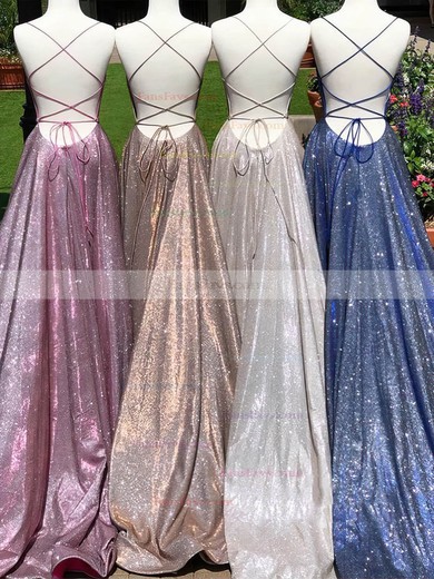 A-line Scoop Neck Shimmer Crepe Sweep Train Prom Dresses With Split Front #Favs020112596