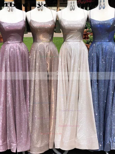 A-line Scoop Neck Shimmer Crepe Sweep Train Prom Dresses With Split Front #Favs020112596