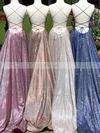 A-line Scoop Neck Shimmer Crepe Sweep Train Prom Dresses With Split Front #Favs020112596