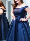 A-line Off-the-shoulder Satin Sweep Train Prom Dresses With Bow #Favs020112629