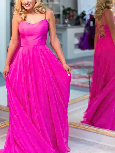 A-line Scoop Neck Chiffon Sweep Train Prom Dresses #Favs020112630