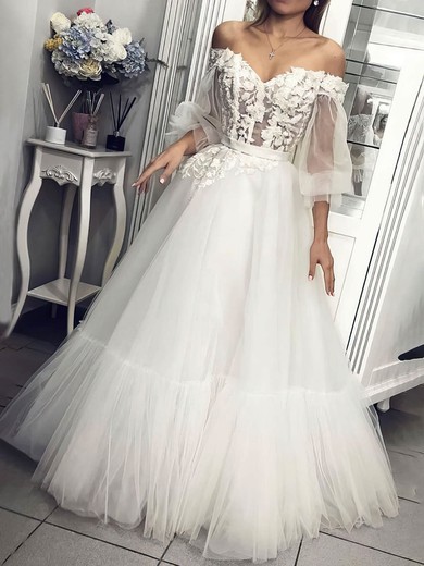 Princess Off-the-shoulder Lace Tulle Floor-length Prom Dresses With Appliques Lace #Favs020112772