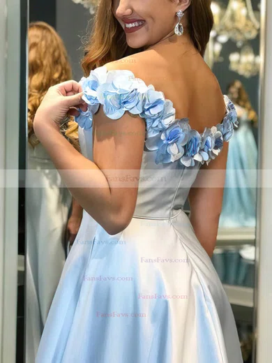 A-line Off-the-shoulder Satin Sweep Train Prom Dresses With Split Front #Favs020112776
