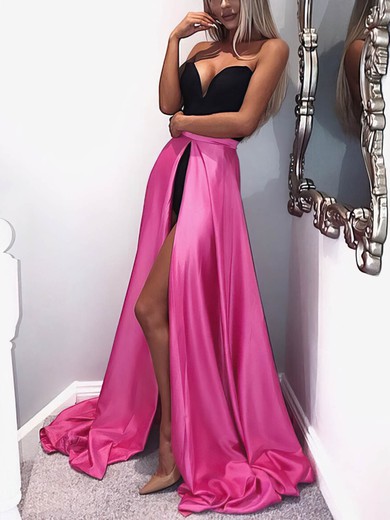 A-line V-neck Stretch Crepe Silk-like Satin Detachable Prom Dresses With Split Front #Favs020112785