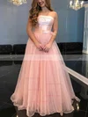 A-line Strapless Tulle Floor-length Prom Dresses With Sashes / Ribbons #Favs020112787