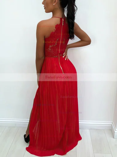 A-line V-neck Lace Chiffon Floor-length Prom Dresses With Split Front #Favs020112790