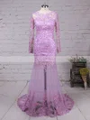 Trumpet/Mermaid Scoop Neck Tulle Sweep Train Appliques Lace Prom Dresses #Favs020101852