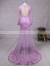 Trumpet/Mermaid Scoop Neck Tulle Sweep Train Appliques Lace Prom Dresses #Favs020101852