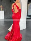 Trumpet/Mermaid Scoop Neck Velvet Sweep Train Prom Dresses With Split Front #Favs020112852