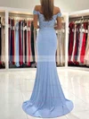 Trumpet/Mermaid Off-the-shoulder Jersey Sweep Train Prom Dresses With Appliques Lace #Favs020112888